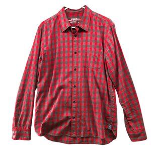 Gap Long Sleeve Shirt Mens L Red Gray Check Button Up Soft Cotton Regular
